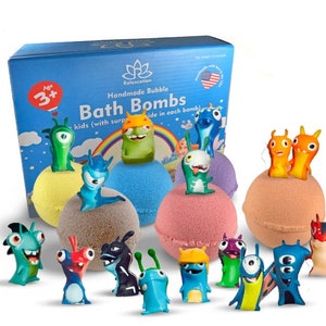 6 bombe da bagno con giocattoli a forma di lumache all'interno per bambini – bombe naturali e sicure con oli essenziali – fantastico set regalo per ragazzi e ragazze – 6 x 5 oz
