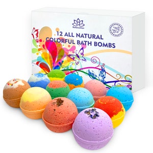 12 Bath Balls Set For Kids / Handmade in USA / Fizzy Bath Bomb Kit / Multicolored Bubble Bath Bombs / Natural and Safe Bath Bomb Set