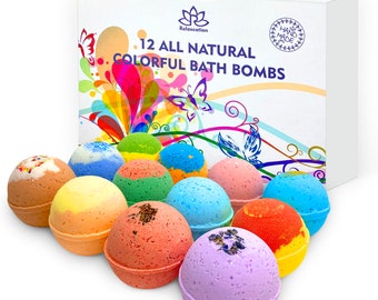 12 Bath Balls Set For Kids / Handmade in USA / Fizzy Bath Bomb Kit / Multicolored Bubble Bath Bombs / Natural and Safe Bath Bomb Set