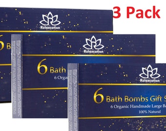 PAQUETE DE 3 SET DE 6 BOMBAS DE BAÑO PARA REGALO PARA HOMBRES - Ingredientes totalmente naturales - Sal de Epsom relajante, aceites esenciales orgánicos - Producto para él