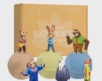 2 PACK of 3 Bath Bombs Gift Set with Zootopia Toys Inside for Kids, XXXL size 7 oz each, Bubble Bath Fizzy for Boys, Bath Bomb kit Surprise