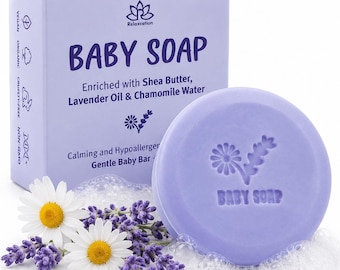 Calming Baby Soap Bar, Lavender Chamomile Shea Butter, Hypoallergenic Gentle Cleansing