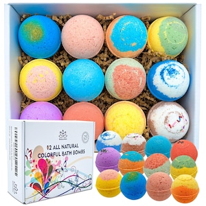 12 Bath Bombs Set For Kids / Handmade in USA / Fizzy Bath Bomb Kit / Multicolored Bubble Bath Bombs / Natural and Safe Bath Bomb Set