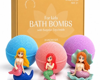 Handmade 3 Bath Bombs for Kids with MERMAID Toys Inside  for Kids - Surprise for Girls, Boys, Teens - Fun Surprise Gift