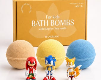 3 Bombas de Banho Infantis com Surpresa Sônica Dentro - Bolas de Banho Grandes - Ótimo Conjunto de Presente com Bolhas Efervescentes e Seguras para Meninos e Meninas (Feito à Mão)