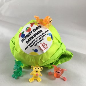 10 Bath Bombs 5 oz Large with Funny Monkey Toy Inside For Kids, Teens Handmade For Boys & Girls Gift Party Favor Fizzies Fun Bath Time USA