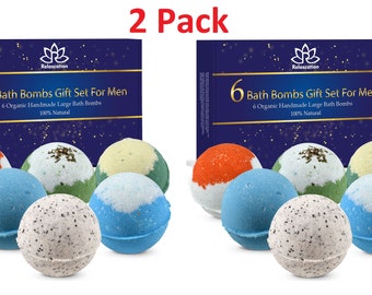 Pack de 2 unidades de 6 bombas de baño para hombre - Ingredientes totalmente naturales - Sales de Epsom relajantes, aceites esenciales - Producto efervescente artesanal para el spa
