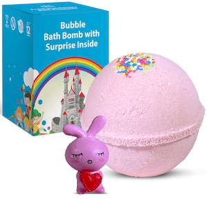 1 Bath Bomb Bunny with heart &quot;Bubble Gum&#39; Scent  5 oz Natural Ingredients Organic coconut and olive Oils gift for kids handmade in the USA