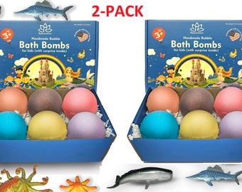 2 PACK of 6 Bath Bombs with Sea Animals Toys Inside for Kids – Natural & Safe Bombs with Essential Oils – Great Gift Set for Boys and Girls