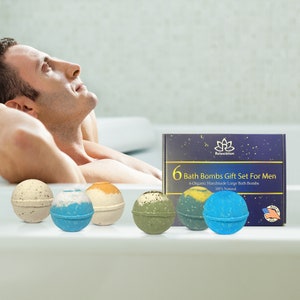 Valentine’s 6 Bath Bombs Gift Set For Men - All Natural Ingredients - Relaxing Epsom Salt, Organic Essential Oils - Product For Him