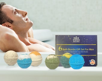 Set de regalo de 6 bombas de baño para hombre para el día de San Valentín: ingredientes totalmente naturales, sales de Epsom relajantes, aceites esenciales orgánicos, producto para él