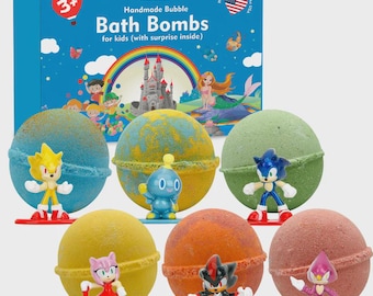 Sonic Kids Bath Bombs: Surprise Toys Inside, Handmade in USA, 6-Pack