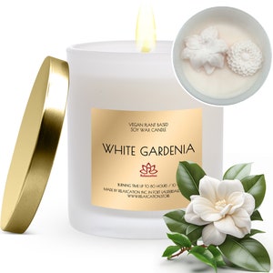 White Gardenia 10oz Soy Wax Candle Luxury Gift for Women and Men in a beautiful premium box - Handmade in the USA
