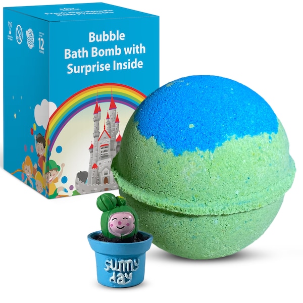 1 Bath Bomb 5oz XLL Size with Cactus Toy Inside Island Nectar For Kids, Teens Handmade For Boys & Girls Gift Party Favor Fizzies Fun Bath