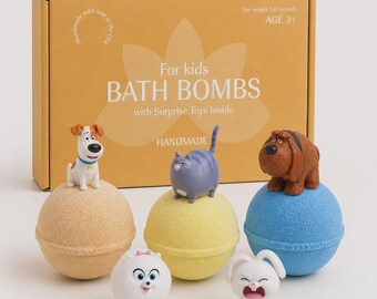 3 Bath Bombs For Kids with Pets Secret Life Surprise Inside - Large Bath Balls TOYS - Great Fizzy and Safe Bubble Gift Set For Boys, Girls
