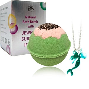 1 Bath Bomb 8oz with Turquoise Mermaid Necklace Inside Made in the USA gift for her, women, kids