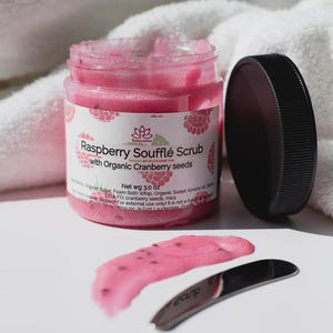 Rockin&#39; Raspberry Sugar Scrub Souffle - 5.5 oz, 8 oz, 16 oz Jar with Organic Cranberry Seeds
