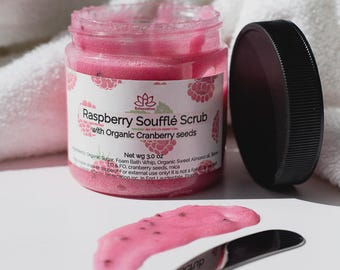 Raspberry Sugar Scrub Souffle: Organic Cranberry Seed Exfoliation