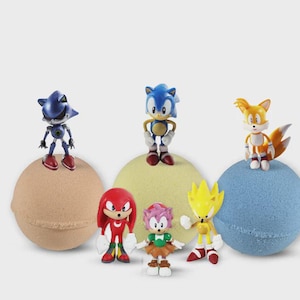 3 Bath Bombs For Kids with Sonic Surprise Inside - Large Bath Balls TOYS - Great Fizzy and Safe Bubble Gift Set For Boys, Girls Handmade