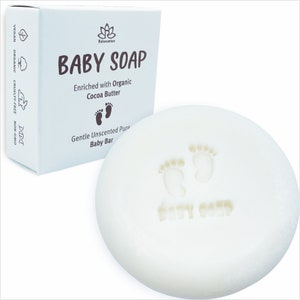 Unscented Baby Soap Bar with Cocoa Butter - Natural Cold Process Soap For Baby, Toddlers, Kids or adults with Sensitive Skin - Made in USA