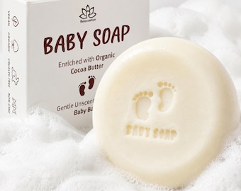 Unscented Baby Soap Bar with Cocoa Butter, Castor Oil, Olive Oil, Coconut Oil -Pure Soap for Toddlers, Kids, adults with Sensitive Skin
