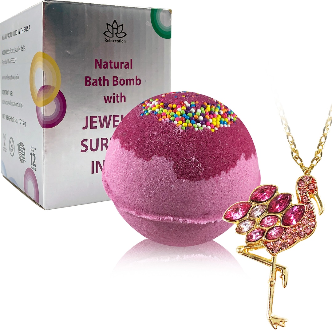 1 Bath Bomb 7.5 Oz With Flamingo Necklace Inside Made in the USA Gift