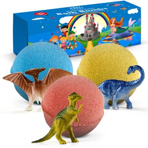2 PACK of 3 Bath Bombs For Kids with Surprise Inside DINOSAUR - Organic Large Bath Bomb Kit Inside Fizzy and Bubble Safe For Boys and Girls