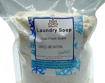 Wkład do prania w 100% naturalny, delikatny i skuteczny, ekologiczny detergent do prania, 24 uncje, bezpieczny dla szamba, biodegradowalny, ręcznie robiony w USA