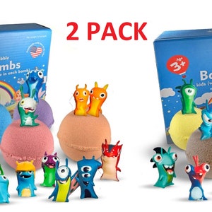 2 PACK of 6 Bath Bombs For Kids with SLUGS Toys Inside Bomb Gift Sets –5oz Large Bath Fizzies with Fun Bubble Effect - For Boys and Girls