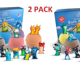 2 PACK of 6 Bath Bombs For Kids with SLUGS Toys Inside Bomb Gift Sets –5oz Large Bath Fizzies with Fun Bubble Effect - For Boys and Girls
