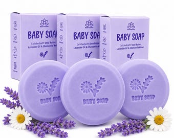 Organic Baby Soap Bar, Lavender, Chamomile, Shea Butter (Pack of 3)