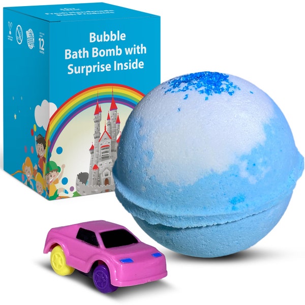 1 Bath Bomb for Kids with Surprise MINI CAR Toy Inside - Children's Choice With Bubbles and Grape Aroma - Best Gift for Boys and Girls