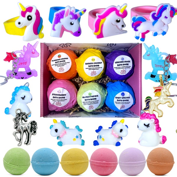 6 Bath Bombs For Kids with Unicorn Surprises Inside - Unicorn Toys, Natural and SAFE Bath Bombs Gift Set for Girls & Boys Made in USA