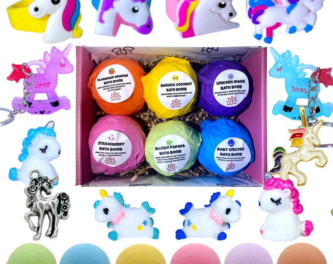 6 Bath Bombs For Kids with Unicorn Surprises Inside - Unicorn Toys, Natural and SAFE Bath Bombs Gift Set for Girls & Boys Made in USA