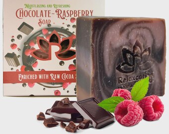 1 Raspberry Chocolate Natural Soap Bar - Moisturizing and Exfoliating with Organic Cocoa Butter - 3.0 oz bar Handmade in the USA