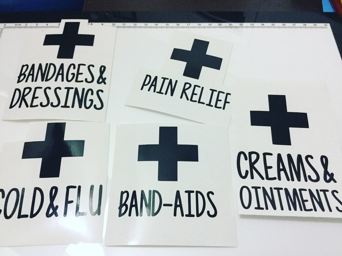 Set of 6 Vinyl First Aid Kit Labels decal sticker for decor Etsy