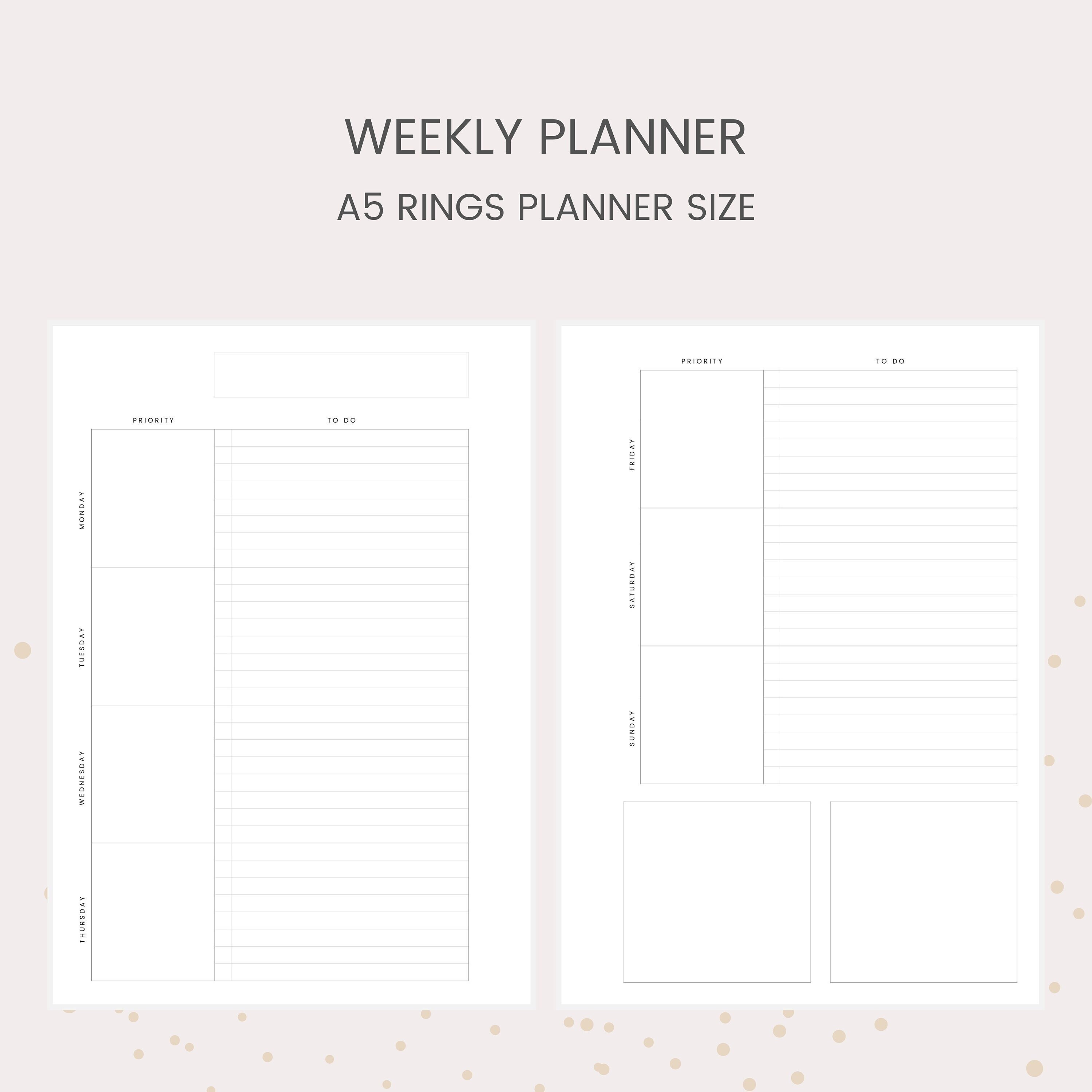 Horizontal Weekly Planner A5 - Printable Without Date - Planner in ...