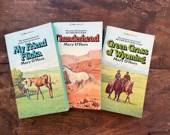 Vintage Mary O'Hara Horse Book Set: My Friend Flicka, Thunderhead & Green Grass of Wyoming