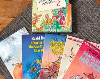 Roald Dahl Books BOXED SET: The Magic Finger, Fantastic Mr. Fox, Charlie Chocolate Factory, Glass Elevator & James And The Giant Peach