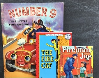 Vintage Children's Fire Engine Book Set: Collectible Rand McNally, Fire Cat