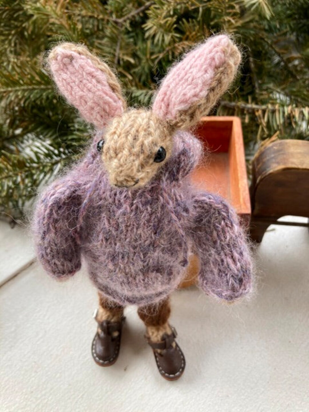 Hand Knit Rabbit Trousers Knitted Hoodie and Leather Shoes Rabbit Doll ...