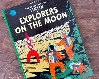 Tintin Explorers On the Moon by Herge Vintage Adevntures of Tintin 1982 Comic Graphic Novel