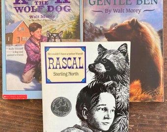 Gentle Ben & Kavik The Wolf Dog by Walt Morey and Rascal By Sterling North A Newbery Honor Book Preteen Classic Animal Adventure Fiction