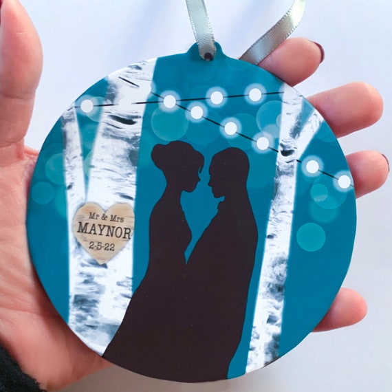 Barn Wedding Just Married Gift Idea, To Bride From Mom Groom, Unique Custom Wedding Gift Mr And Mrs, Birch Tree Heart Forest, Personalized Il_570xn
