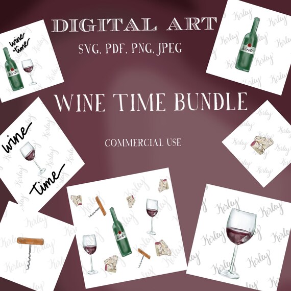 Wine svg bundle - wine printable - wine instant download - commercial use - Digital wine art - pdf jpeg png - clipart - printable artwork Il_570xn