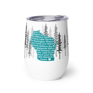 Genfer See Weinbecher lokal Wisconsin Karte der Städte Tasse - Städte am Genfer See Sie sind hier Tasse - Lake House Warming Geschenk Custom Andenken