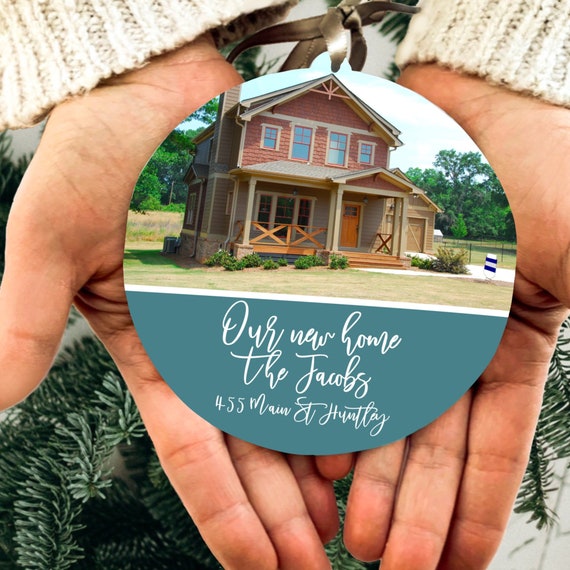 Custom home address name housewarming gift ornament- personalized Christmas - our new house photo - gift for couple customizable customized Il_570xn