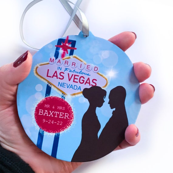 Las Vegas Sign Custom Wedding Gift Idea, Just Married Keepsake, Mr and Mrs Momento, Vegas Nevada Location Sign - Eloped Christmas Ornament Il_570xn