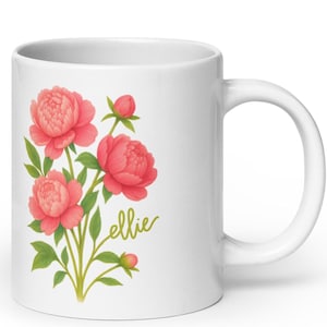 Personalisierte Pfingstrose Becher-Brautjungfer Geschenk Benutzerdefinierte botanische unter dem Thema Blume Name Becher-individuelle Blumen Kaffeetasse-Garten Themen Becher mit Name für Mama