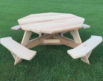 61" Octagon Top Picnic Table Western Red Cedar with Stainless Steel Hardware